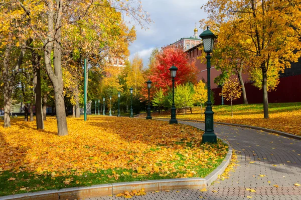 Alexander Gardens Autumn Alley Lanterns Yellow Foliage Stock Picture