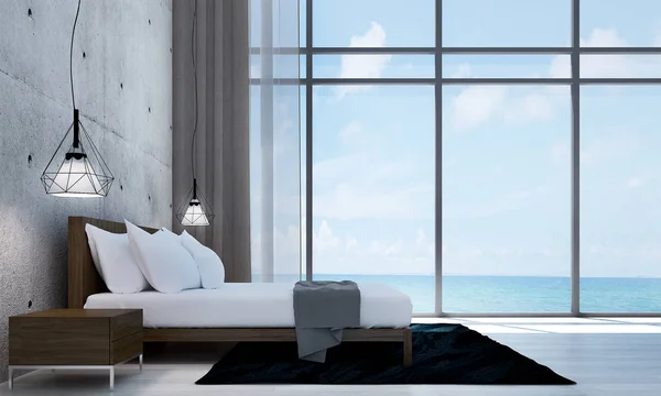 Interor Design Modern Minimal Bedroom Concrete Wall Background Rendering New — Stock Photo, Image