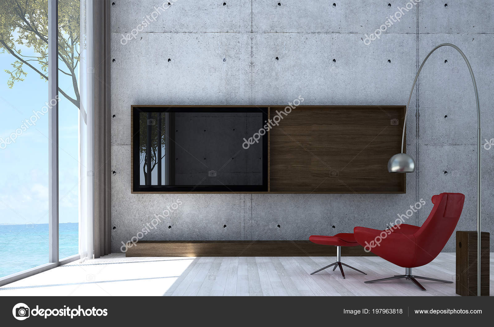 Das Interior Design Der Lounge Und Wohnzimmer Und Meer Blick