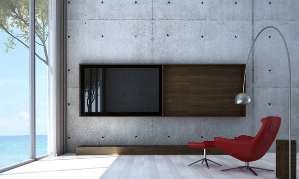 休息室 起居室 混凝土墙 液晶电视的室内设计 — 图库照片