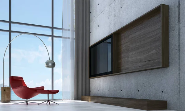 Das Innendesign Des Modernen Wohnzimmers Und Lcd Und Beton Wandmuster — Stockfoto