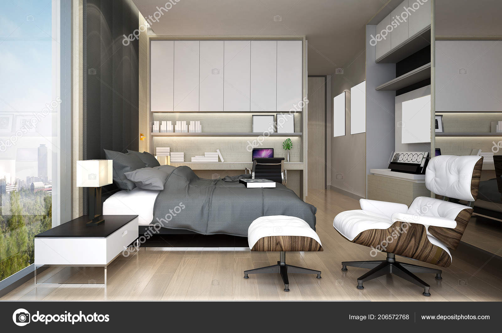 Modern Yatak Odası Tasarımı Stok fotoğrafçılık ©Teeraphan Telifsiz
