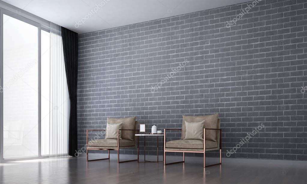 Modern lounge and living room interior design and brick texture wall pattern background 