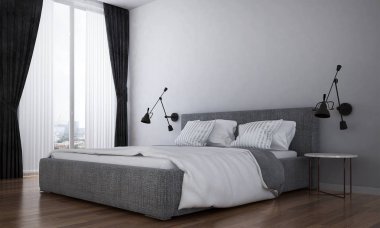 3d render inteiror tasarım modern yatak odası ve duvar arka plan doku