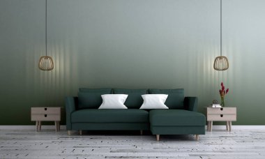 Modern oturma odası iç tasarım ve beton doku desen arka plan duvar 