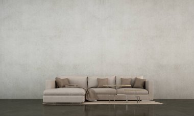 Minimal living room interior design and concrete wall texture background 