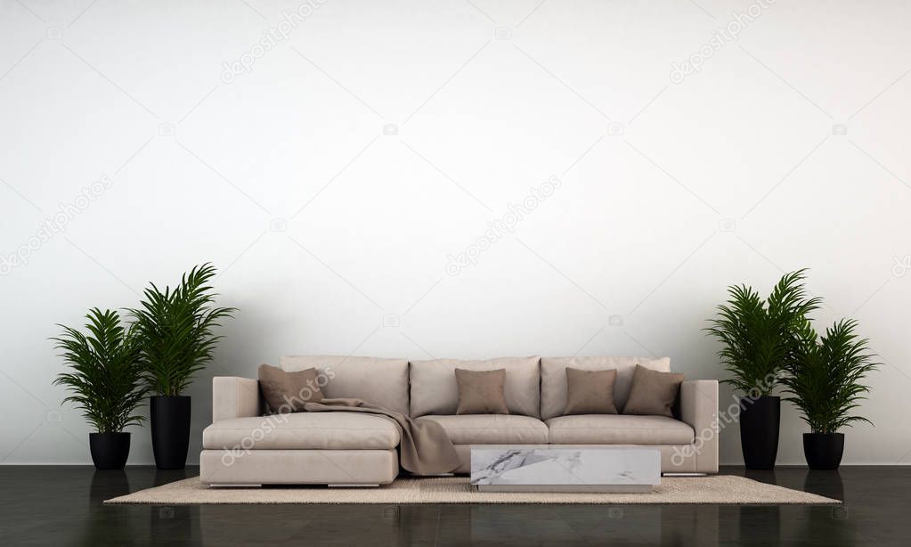 Modern living room interior design and concrete wall texture background 