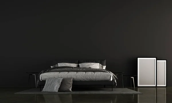 Diseño Interior Dormitorio Minimalista Fondo Textura Pared Negro — Foto de Stock