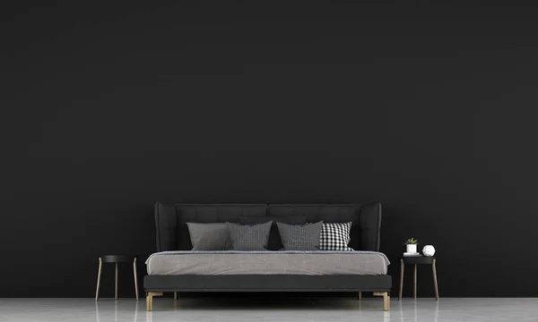 Diseño Interior Dormitorio Minimalista Fondo Pared Textura Negra — Foto de Stock
