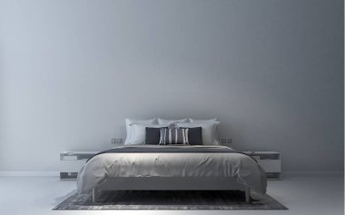 Modern minimal beyaz duvar yatak odası iç tasarım konsepti ve desen duvar arka plan 