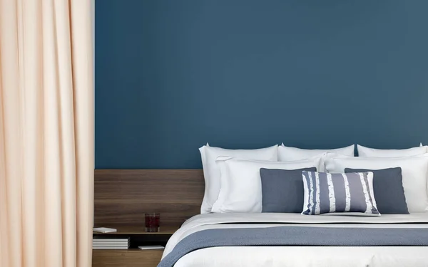 Minimal Biru Dinding Kamar Tidur Desain Interior Konsep Dan Pola — Stok Foto