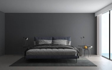 Modern loft yatak odası ve doku duvar arka plan iç tasarım
