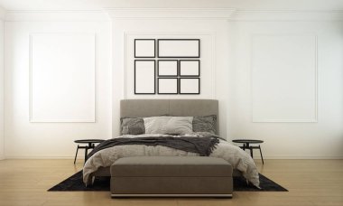 Lüks nordic yatak odası iç tasarım ve duvar dokusu arka plan 