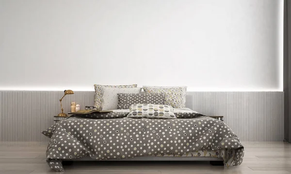 最小限の豪華なベッドルームのインテリアデザインと白い壁の背景 — ストック写真