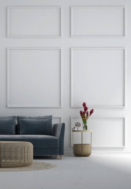 Minimal oturma odası ve beyaz duvar dokusu arka plan 