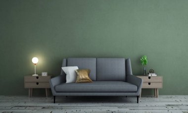 Modern lüks oturma odası ve yeşil duvar doku arka plan iç tasarım fikir kavramı