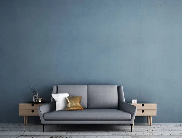 Modern Oturma Odası Mavi Duvar Doku Arka Plan Tasarım Fikir — Stok fotoğraf