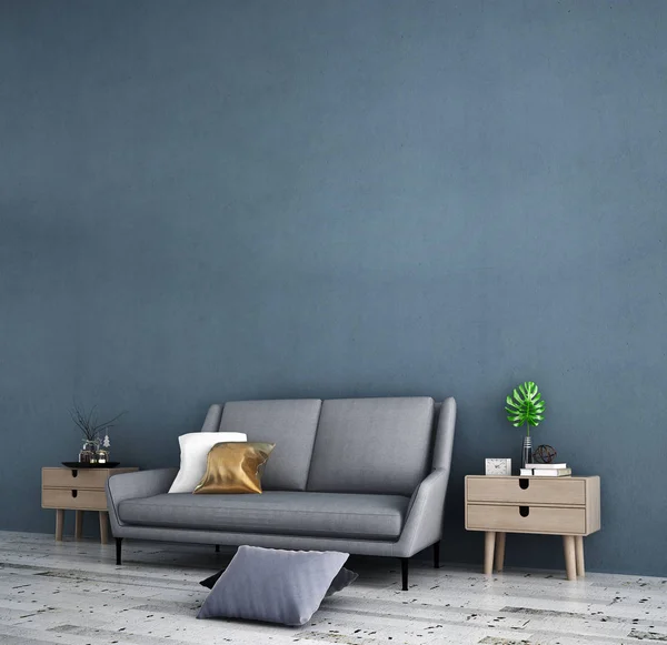 Het Interieur Design Idee Concept Van Moderne Luxe Woonkamer Blauwe — Stockfoto