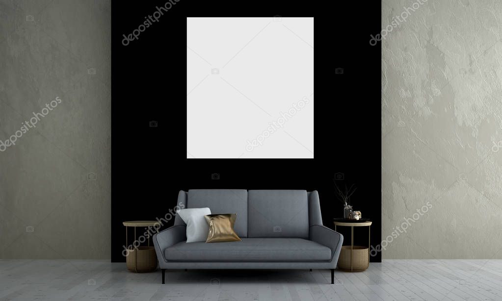 The interior design idea concept of modern luxury living room and black wall texture background