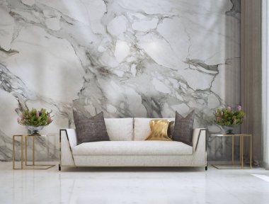 The luxury living room interior design and marble wall texture background clipart