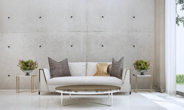 Modern oturma odası iç tasarım ve beton duvar doku arka plan