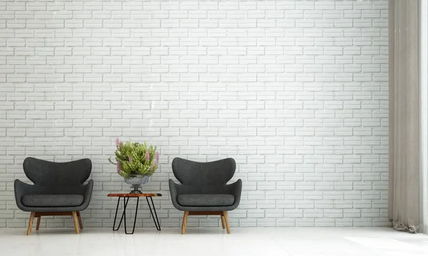 Moderna Sala Estar Design Interiores Parede Tijolo Branco Textura Fundo — Fotografia de Stock