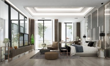 Modern lüks yatak odası iç tasarım ve duvar dokusu arka plan 