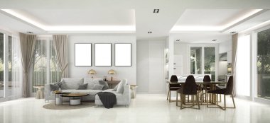 Oturma odası ve yemek odası ve duvar dokusu arka plan modern lüks iç tasarım 