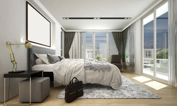 Minimaler Luxus Nordischen Schlafzimmer Innenarchitektur Und Wand Textur Hintergrund — Stockfoto