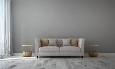 Modern loft salon ve oturma odası ve gri beton duvar arka plan iç tasarım