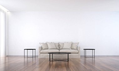 Modern minimal beyaz oturma odası iç tasarım ve beton duvar doku duvar desen arka plan 