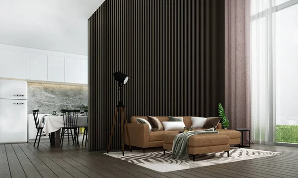 Moderna Sala Estar Luxo Design Interiores Madeira Stripe Textura Parede — Fotografia de Stock