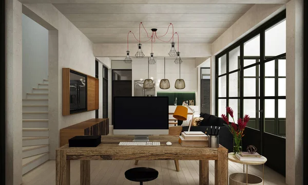 Modern Loft Oturma Odası Tasarım Desen Duvar Arka Plan Çalışma — Stok fotoğraf