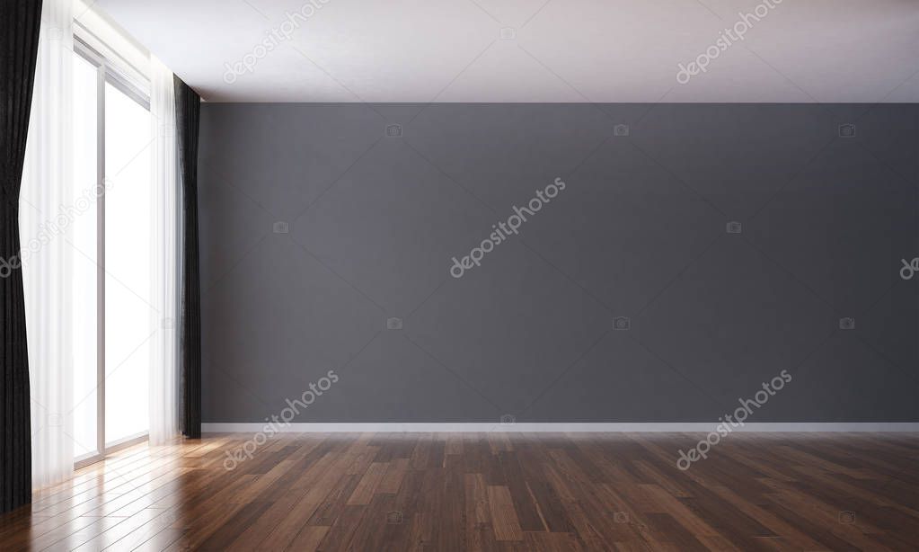 The empty living room and and grey paint wall background 