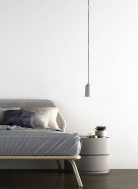 Modern yatak odası iç tasarım ve beyaz doku duvar desen arka plan 