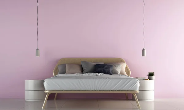 现代最小居室室内设计和粉色纹理墙图案背景 — 图库照片