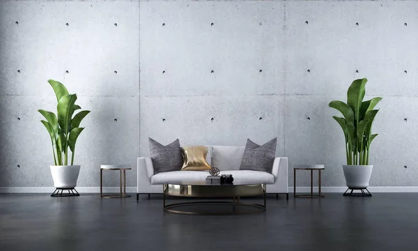 Modern oturma odası ve beton duvar dokusu arka planı.