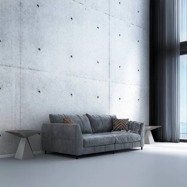 Moderní Útulný Design Interiéru Obývacího Pokoje Betonové Stěny Textury Pozadí — Stock fotografie