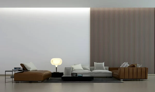 Moderní Tropický Design Interiéru Dvojitého Prostoru Obývacího Pokoje Betonové Stěny — Stock fotografie