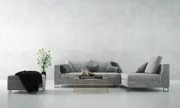 Oturma Odasının Tasarımı Beton Duvar Arka Planı — Stok fotoğraf