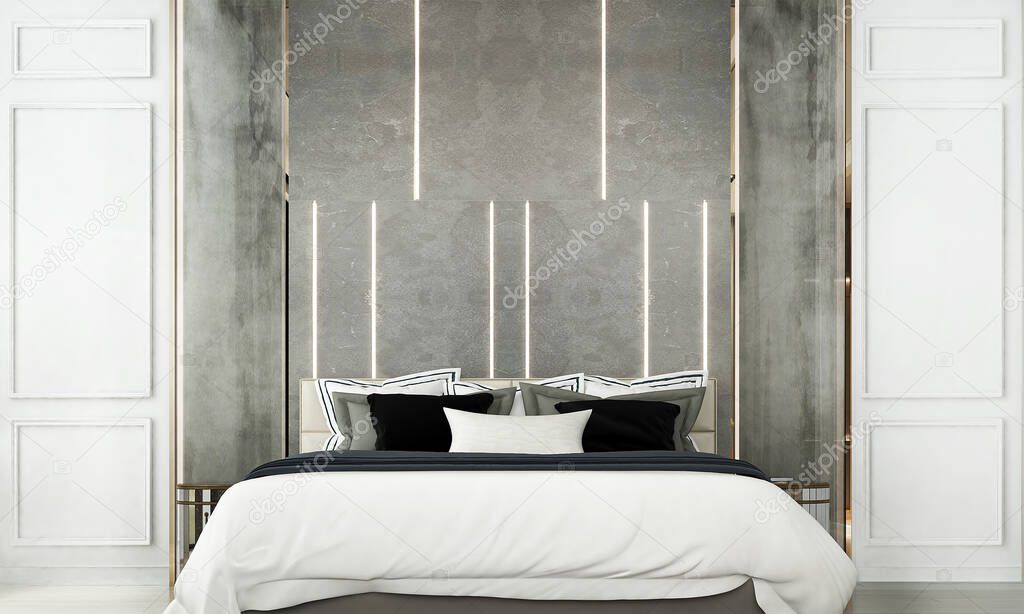 The luxury interior design of bedroom and marble panel  wall texture background