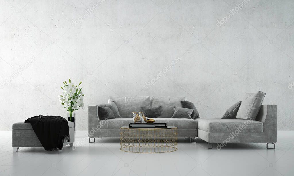 The interior design of  living room and concrete wall background