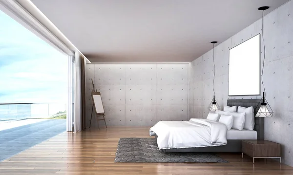 Moderne Loft Schöne Innenarchitektur Des Schlafzimmers Und Betonwand Textur Hintergrund — Stockfoto
