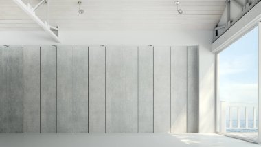 Modern evde çok az oturma odası, çift kibir, beyaz duvar, kanepe, masa, yan masa ve döşeme.