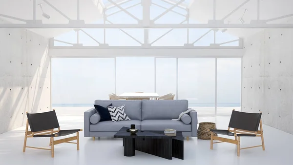 Schöne Minimalistische Wohnzimmer Modernem Haus Mit Doppelwaschtisch Weiße Wand Sofa — Stockfoto