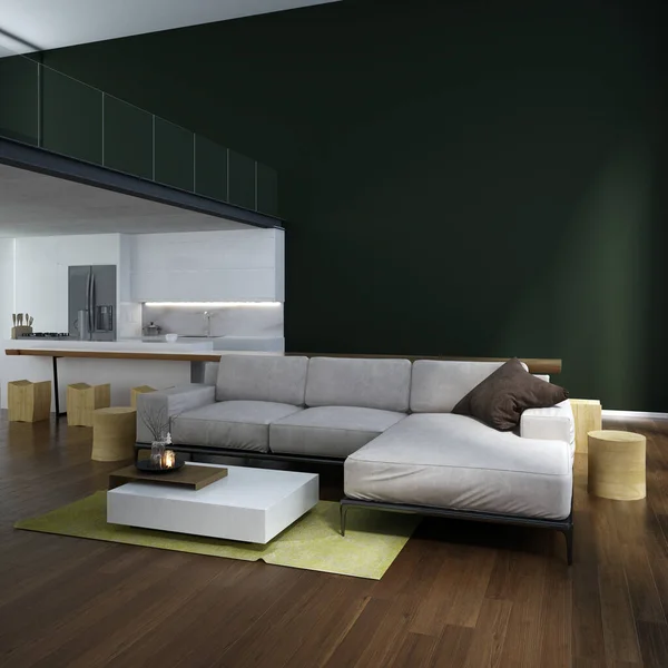 Krásný Zelený Obývací Pokoj Spižírna Moderním Domě Dvojitou Marnivostí Bílou — Stock fotografie