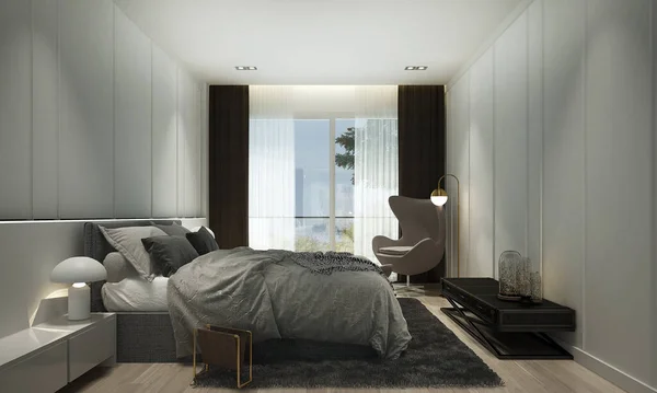 Das Luxuriöse Schlafzimmer Innenarchitektur Und Wanddekoration Hintergrund Und Blick Auf — Stockfoto