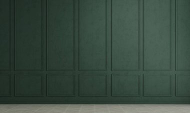 Modern boş oturma odası iç tasarım ve yeşil şablon duvar arka planı