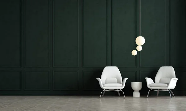 Moderne Woonkamer Interieur Groene Patroon Muur Achtergrond — Stockfoto