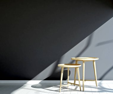 Modern konforlu maket ve siyah duvar dokusu iç tasarım / 3D görüntüleme